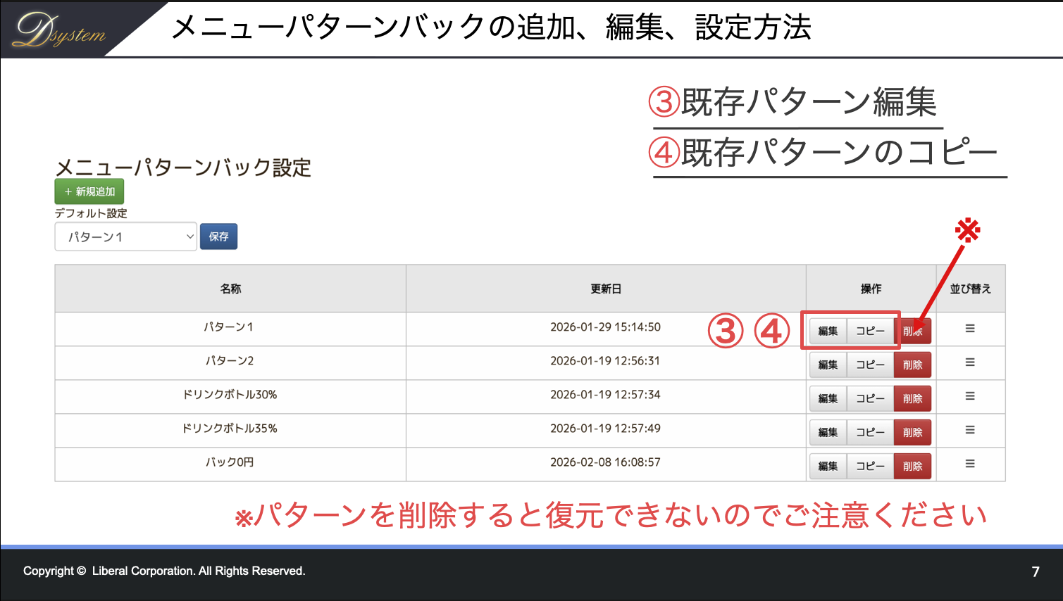 メニューパターンバック設定（カテゴリー一括設定、数値、%）