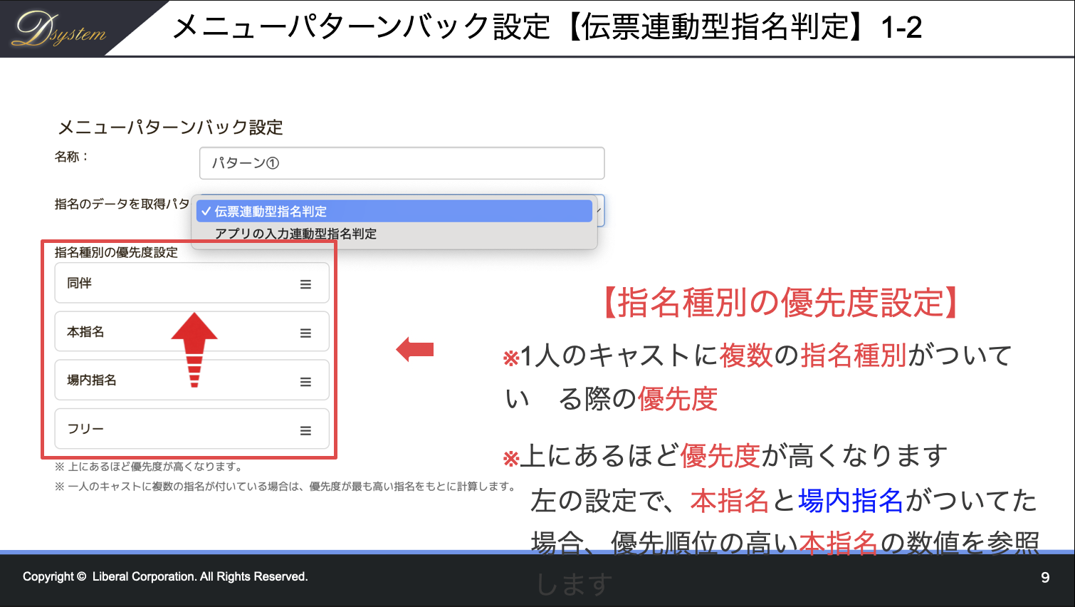 メニューパターンバック設定（伝票連動型指名判定）1-2